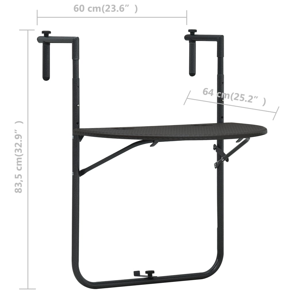 Balkonhängetisch Braun 60x64x83,5 cm Kunststoff Rattanoptik